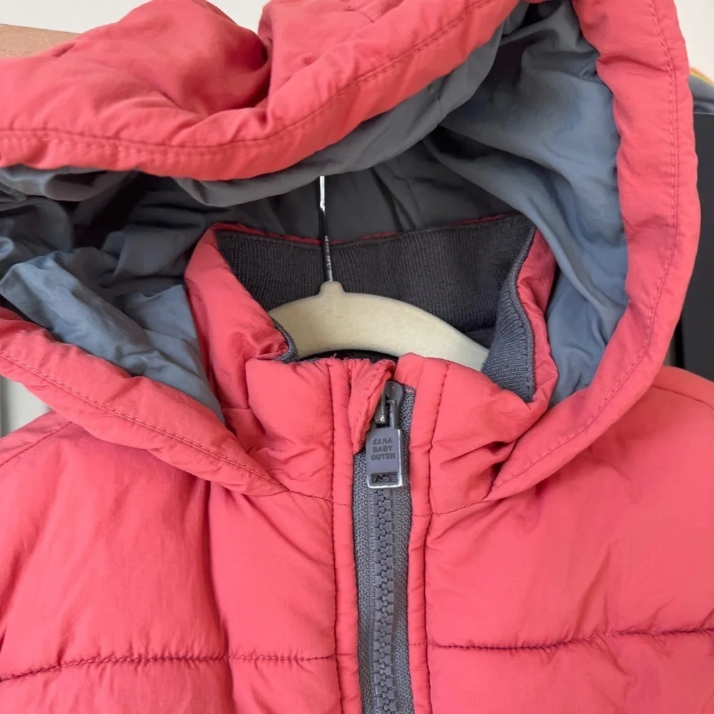 Zara Kids puffer jacket zip up hooded toddler boys fleece lined zipper